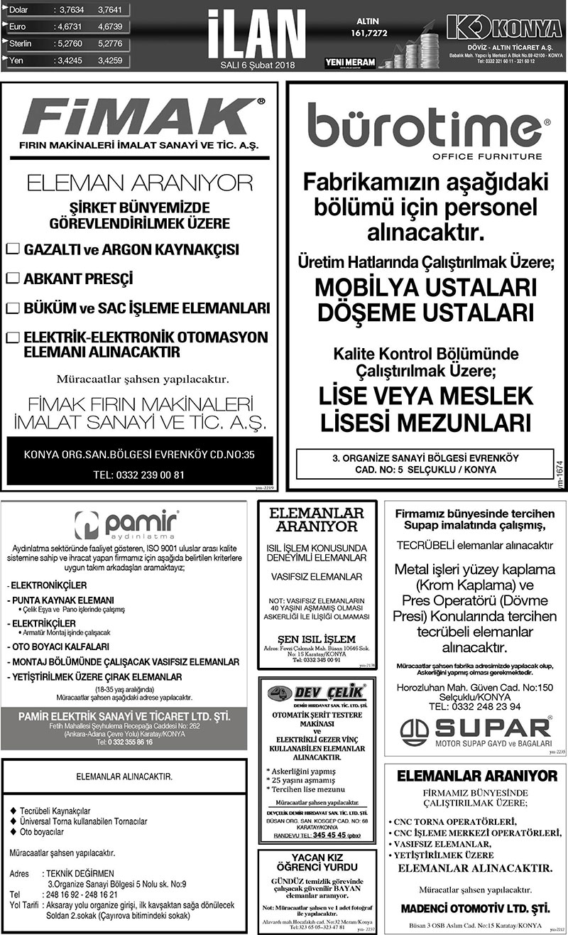 6 Şubat 2018 Yeni Meram Gazetesi