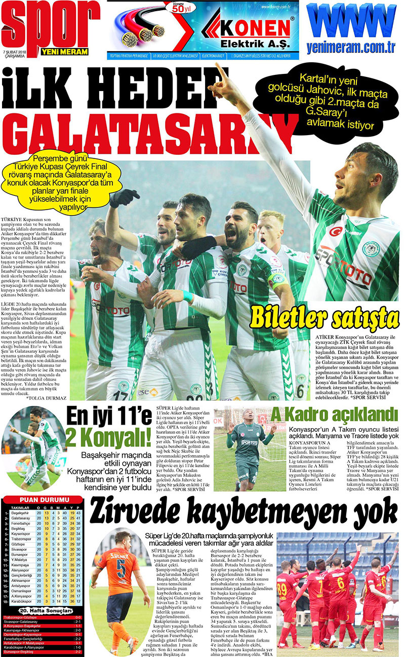 7 Şubat 2018 Yeni Meram Gazetesi