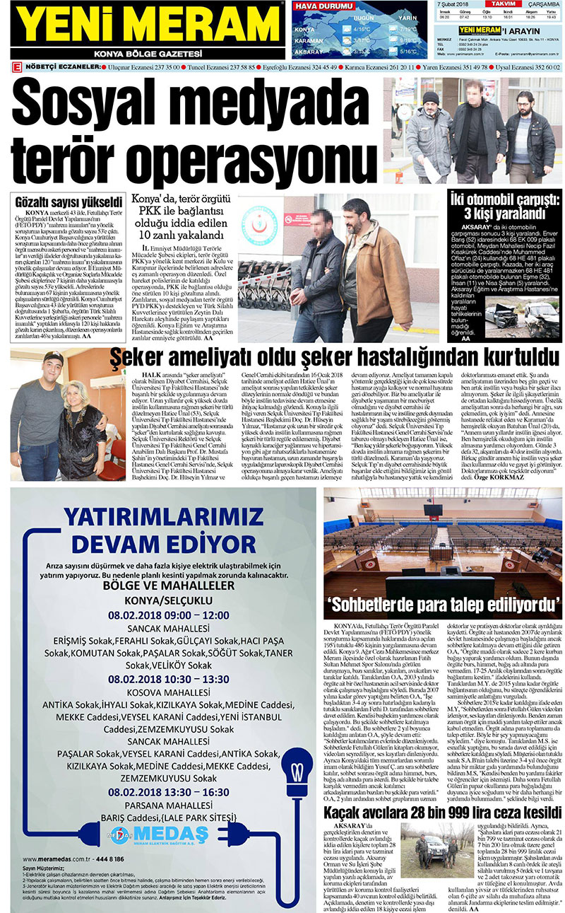 7 Şubat 2018 Yeni Meram Gazetesi