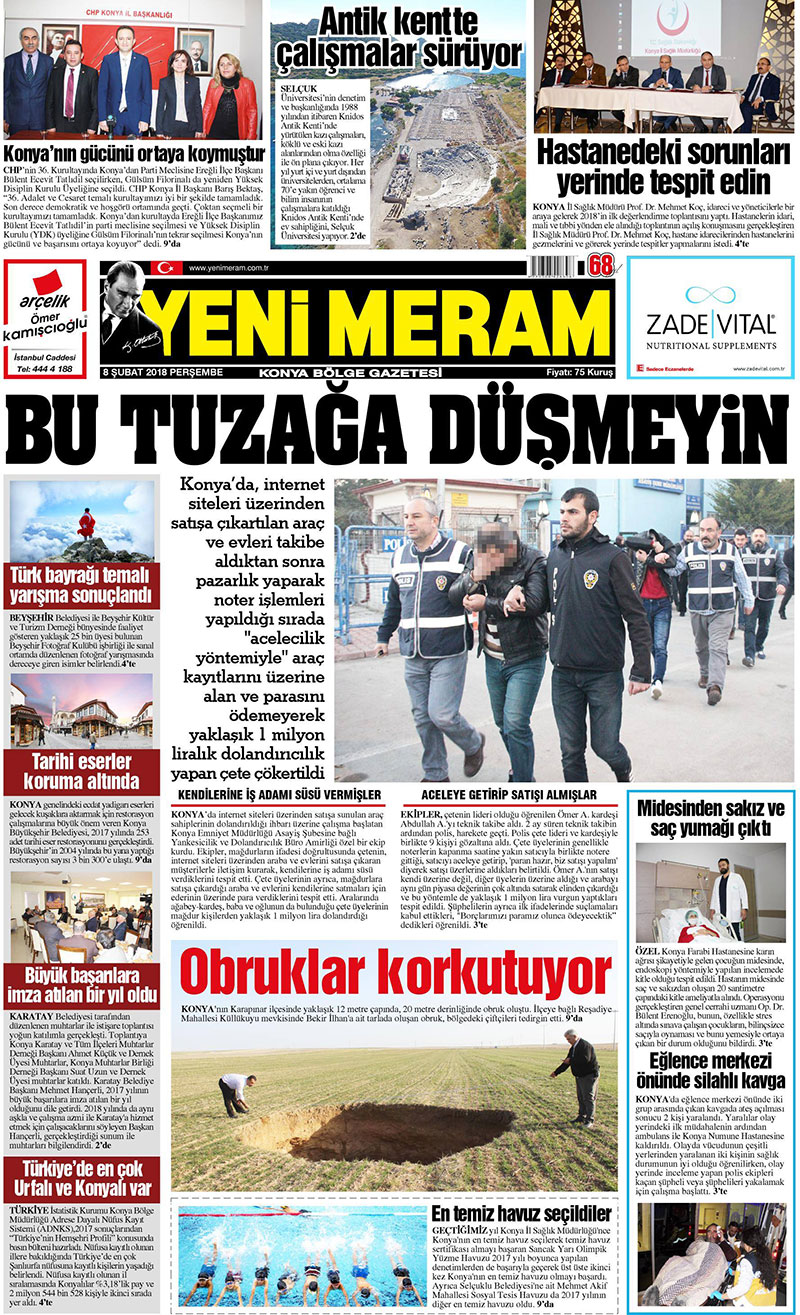 8 Şubat 2018 Yeni Meram Gazetesi