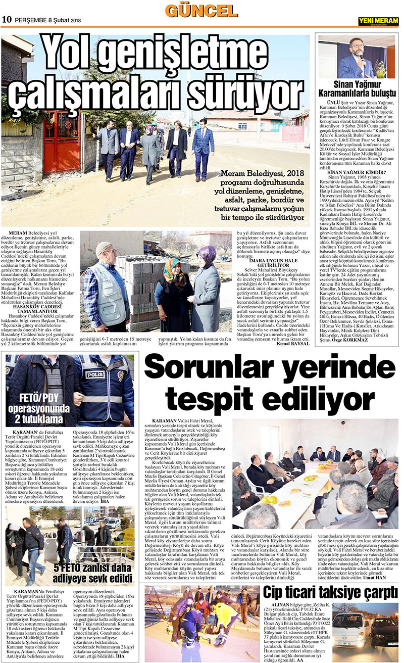 8 Şubat 2018 Yeni Meram Gazetesi