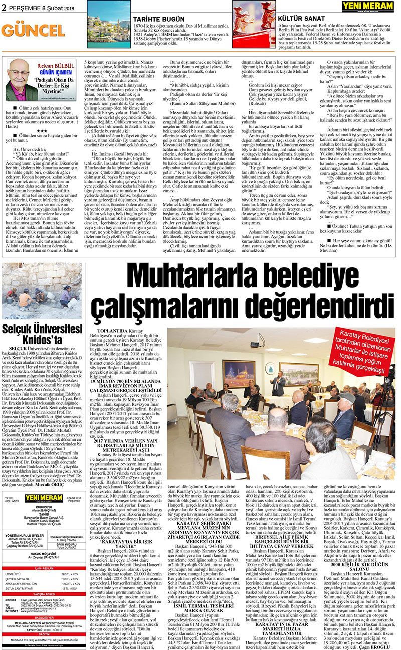 8 Şubat 2018 Yeni Meram Gazetesi