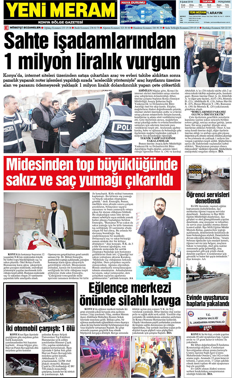 8 Şubat 2018 Yeni Meram Gazetesi