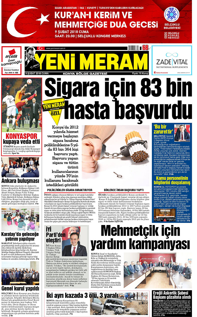 9 Şubat 2018 Yeni Meram Gazetesi