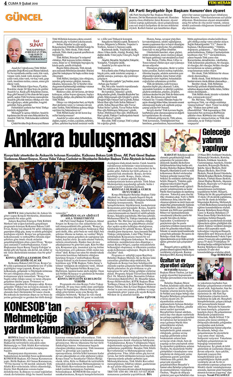 9 Şubat 2018 Yeni Meram Gazetesi