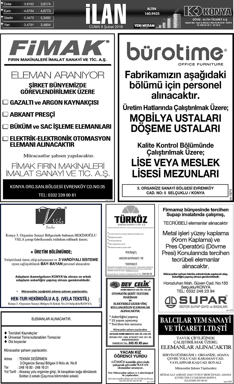 9 Şubat 2018 Yeni Meram Gazetesi