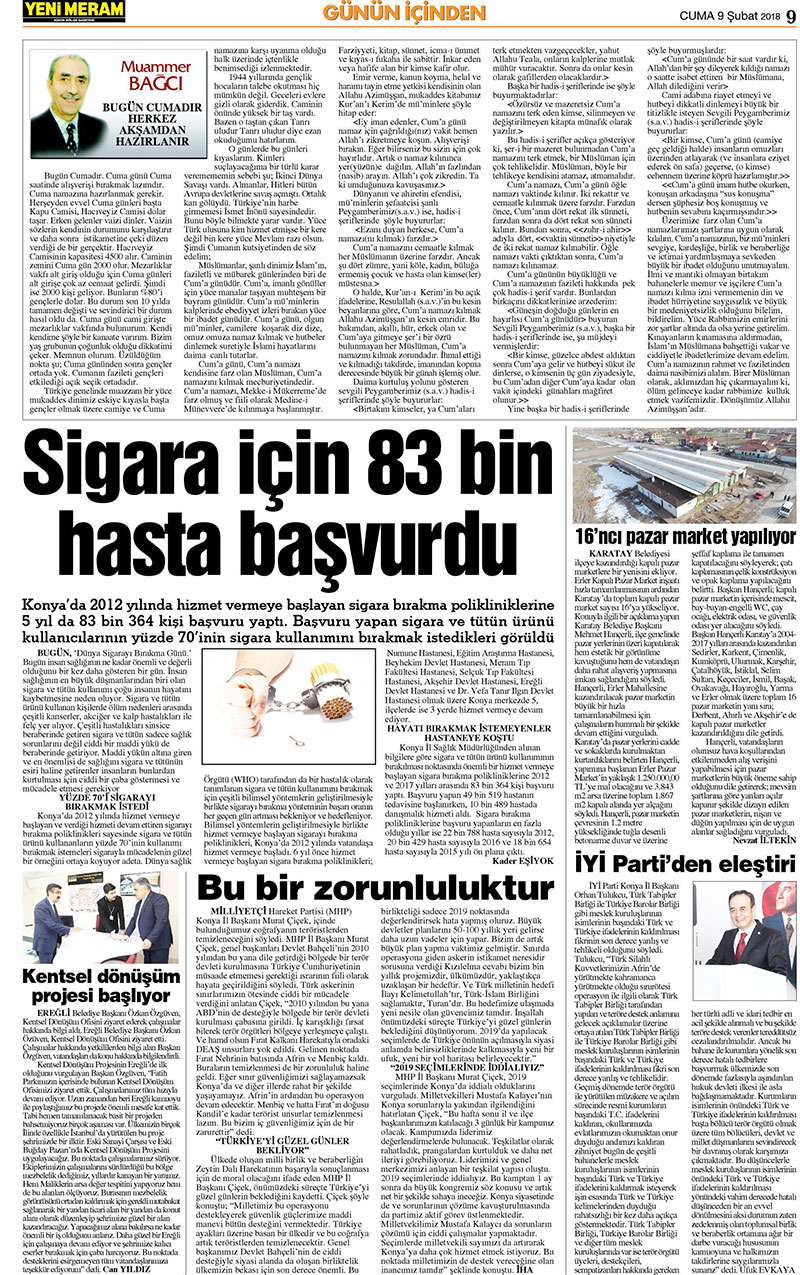 9 Şubat 2018 Yeni Meram Gazetesi