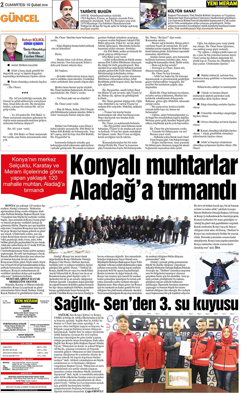 10 Şubat 2018 Yeni Meram Gazetesi