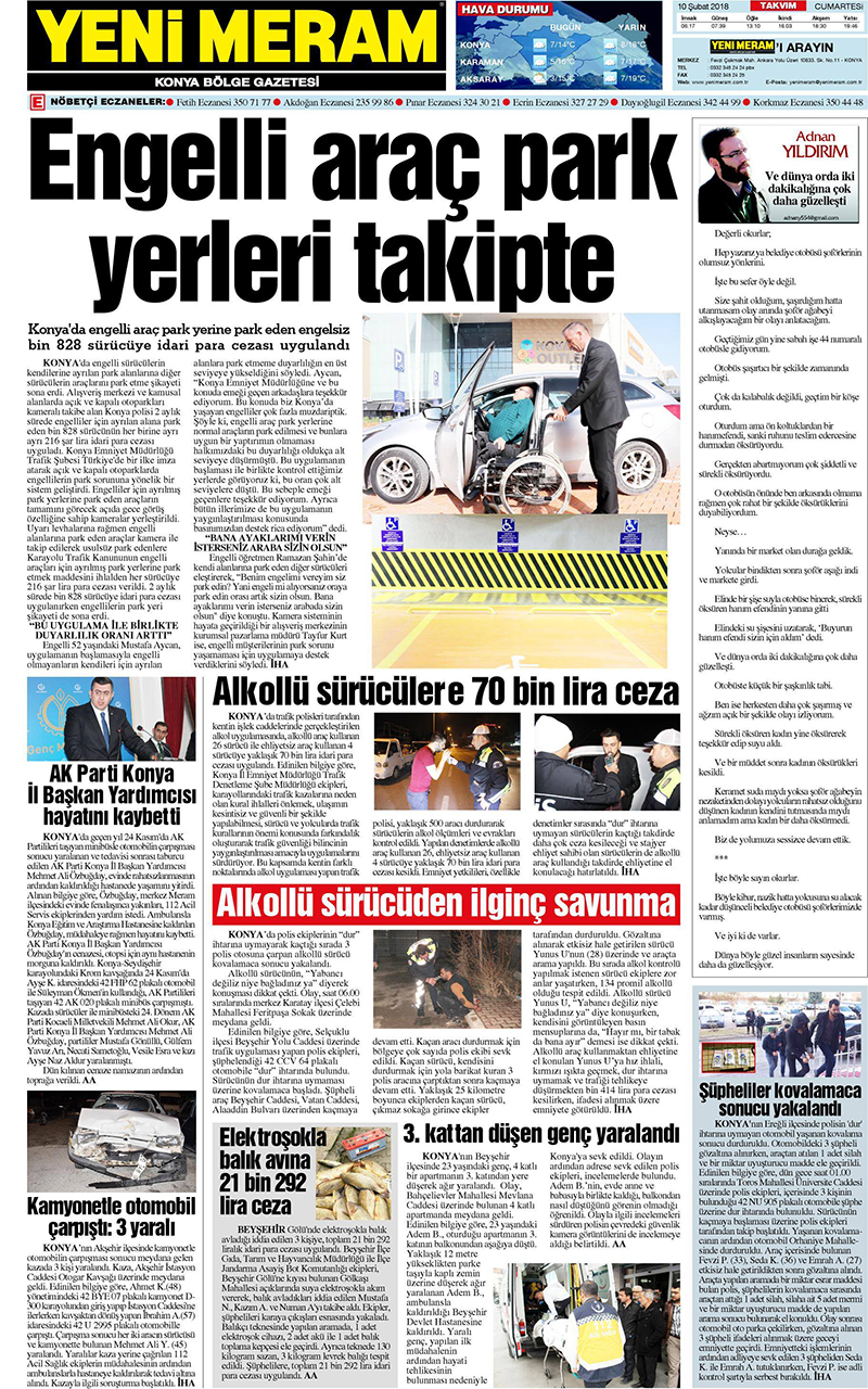 10 Şubat 2018 Yeni Meram Gazetesi