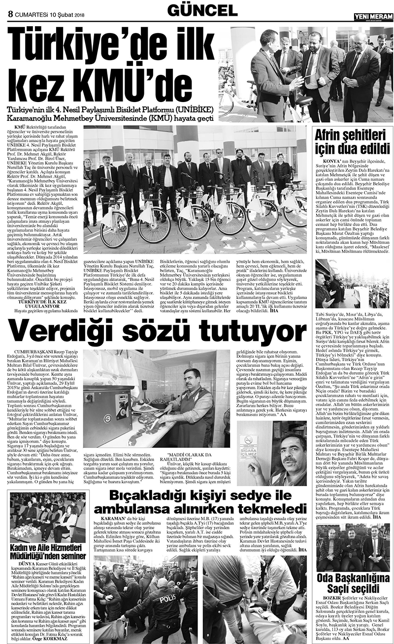 10 Şubat 2018 Yeni Meram Gazetesi