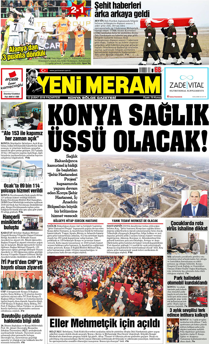 12 Şubat 2018 Yeni Meram Gazetesi