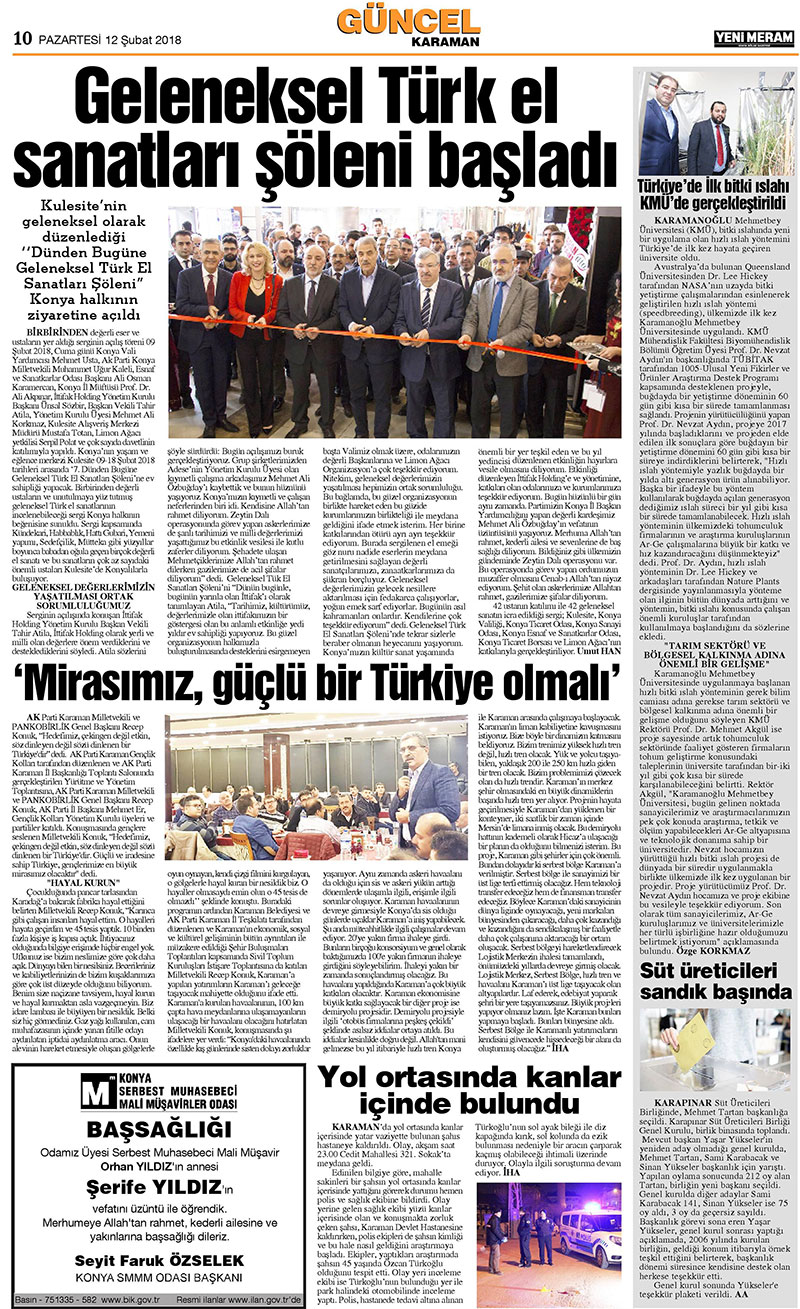 12 Şubat 2018 Yeni Meram Gazetesi