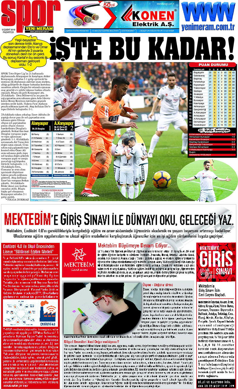 12 Şubat 2018 Yeni Meram Gazetesi