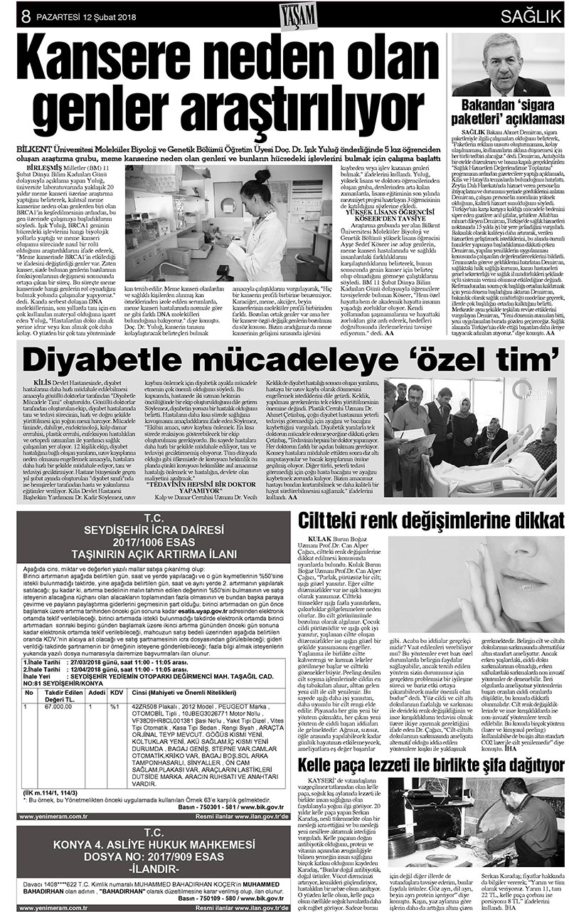 12 Şubat 2018 Yeni Meram Gazetesi