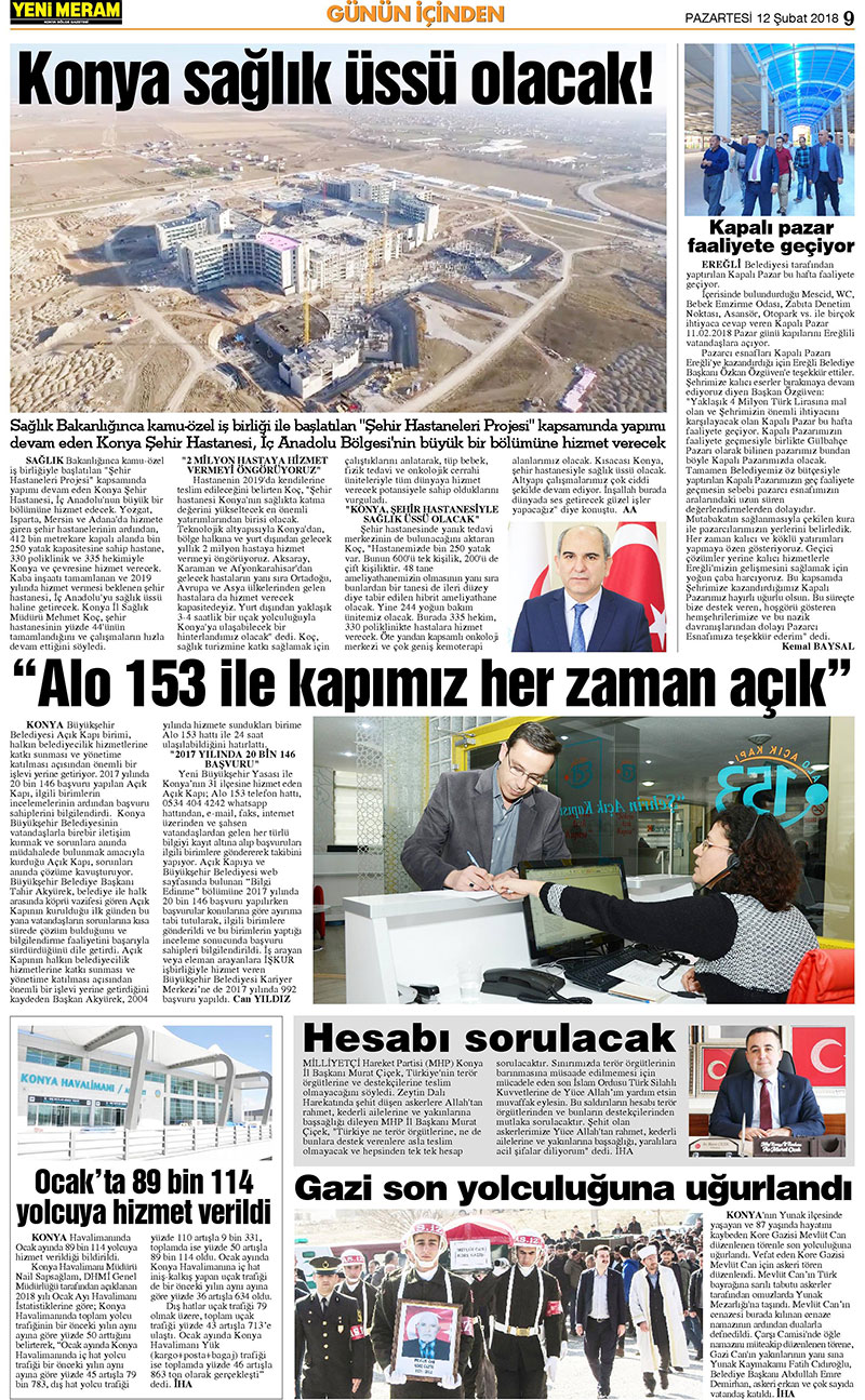 12 Şubat 2018 Yeni Meram Gazetesi