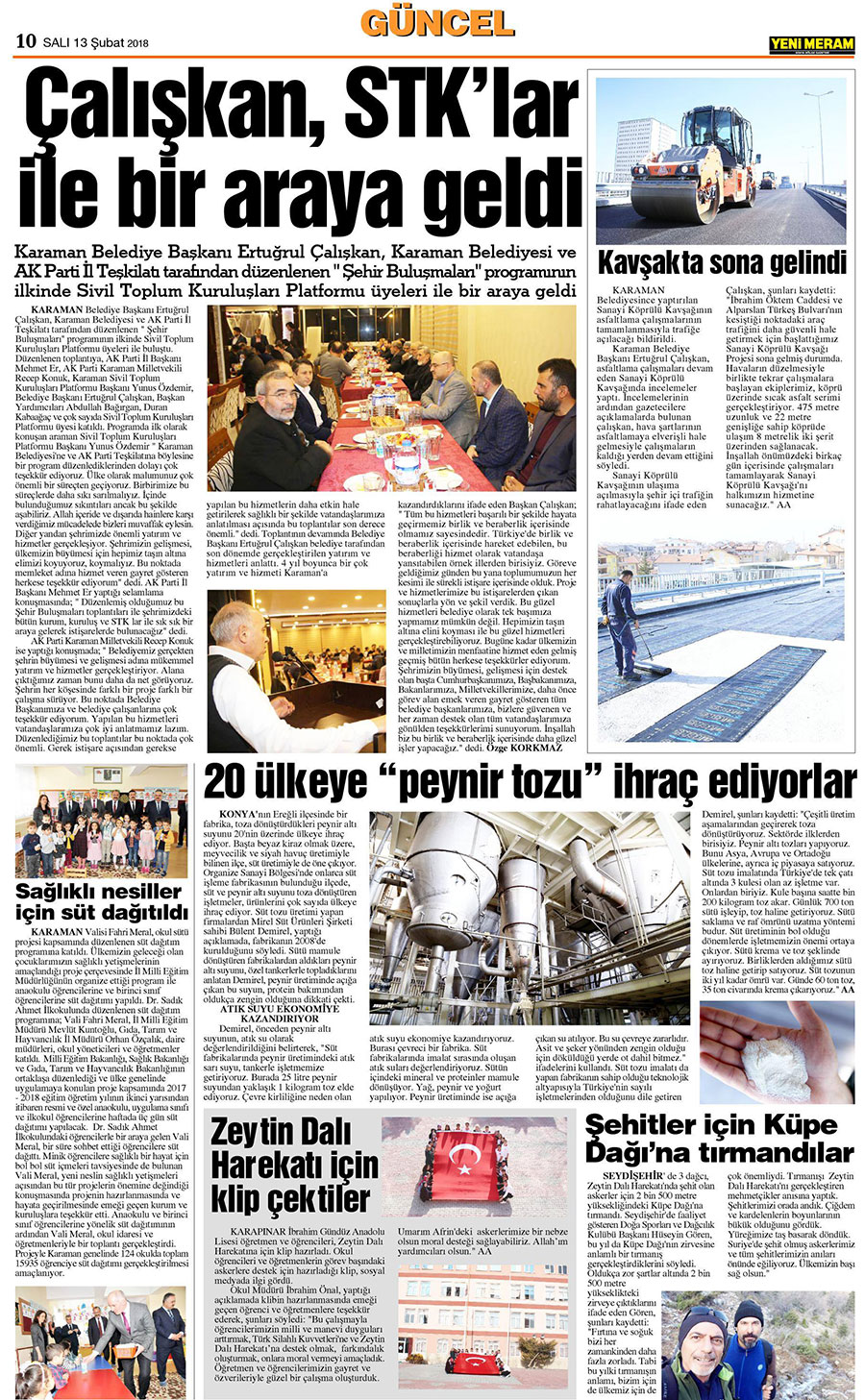 13 Şubat 2018 Yeni Meram Gazetesi