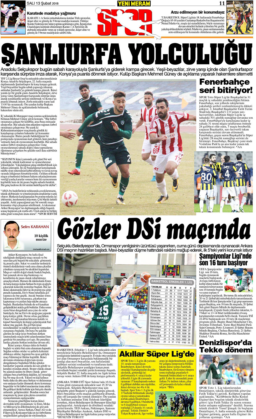 13 Şubat 2018 Yeni Meram Gazetesi