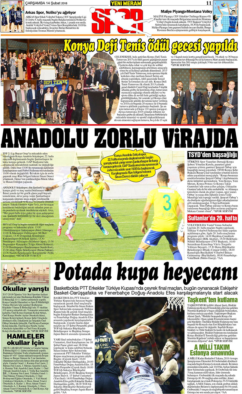 14 Şubat 2018 Yeni Meram Gazetesi