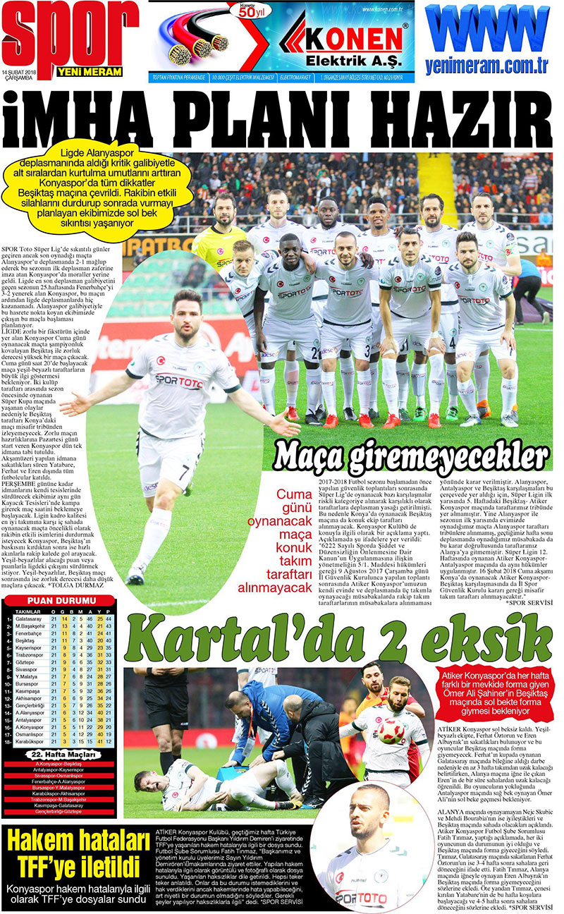 14 Şubat 2018 Yeni Meram Gazetesi