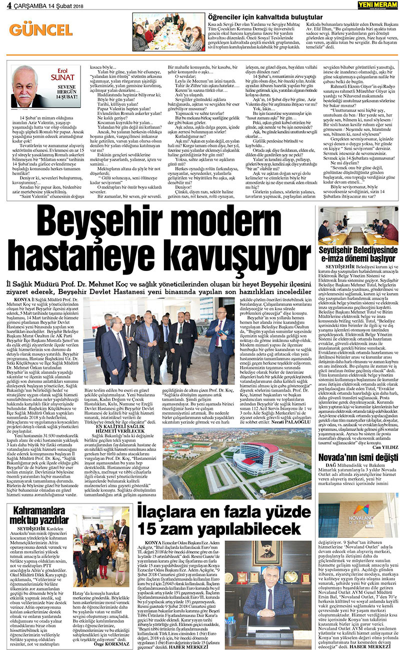 14 Şubat 2018 Yeni Meram Gazetesi