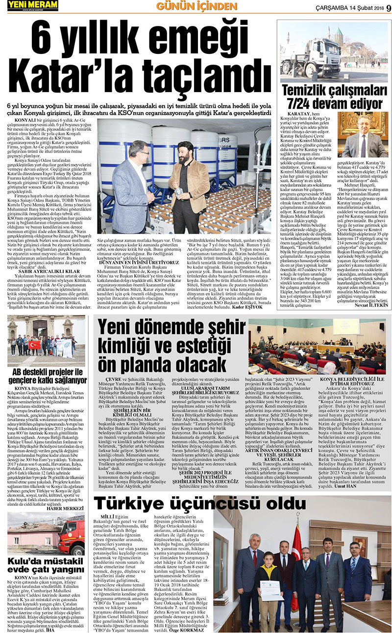 14 Şubat 2018 Yeni Meram Gazetesi