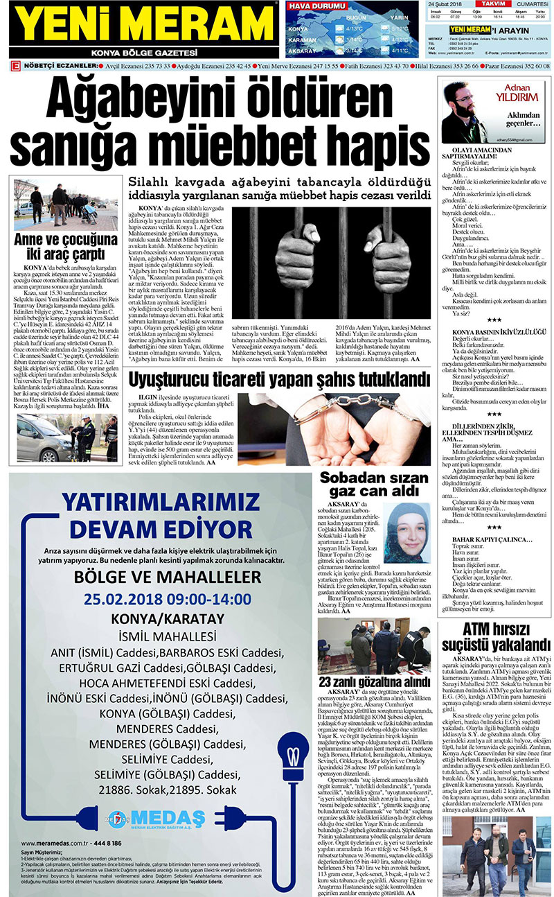 24 Şubat 2018 Yeni Meram Gazetesi