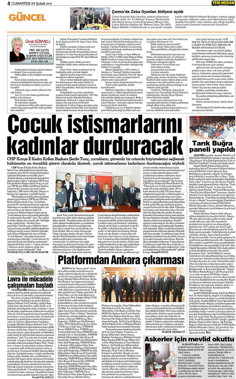 24 Şubat 2018 Yeni Meram Gazetesi