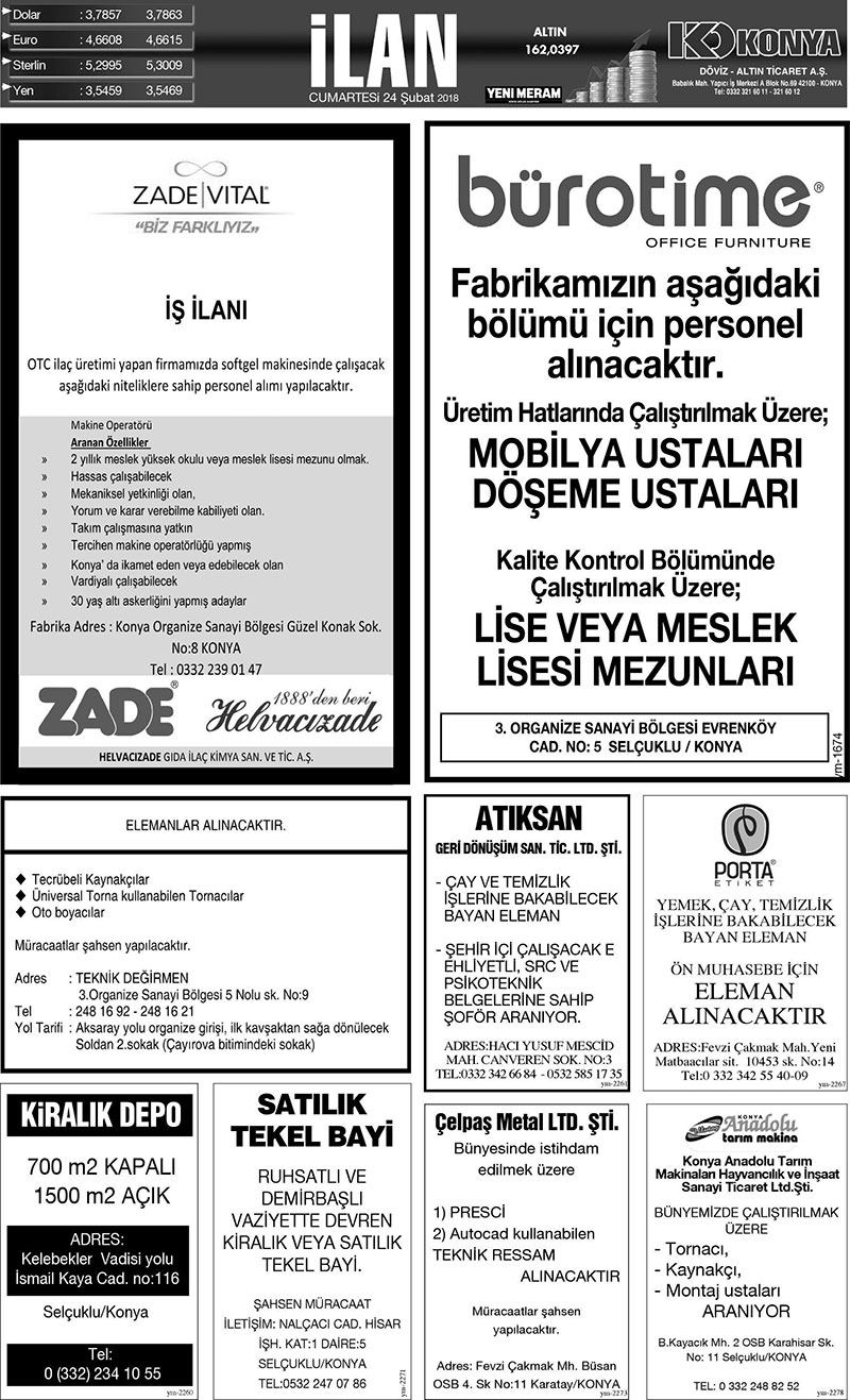 24 Şubat 2018 Yeni Meram Gazetesi