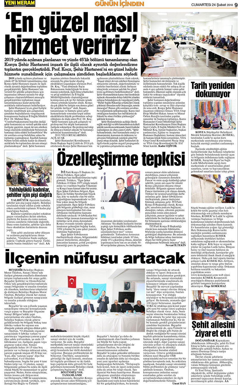 24 Şubat 2018 Yeni Meram Gazetesi