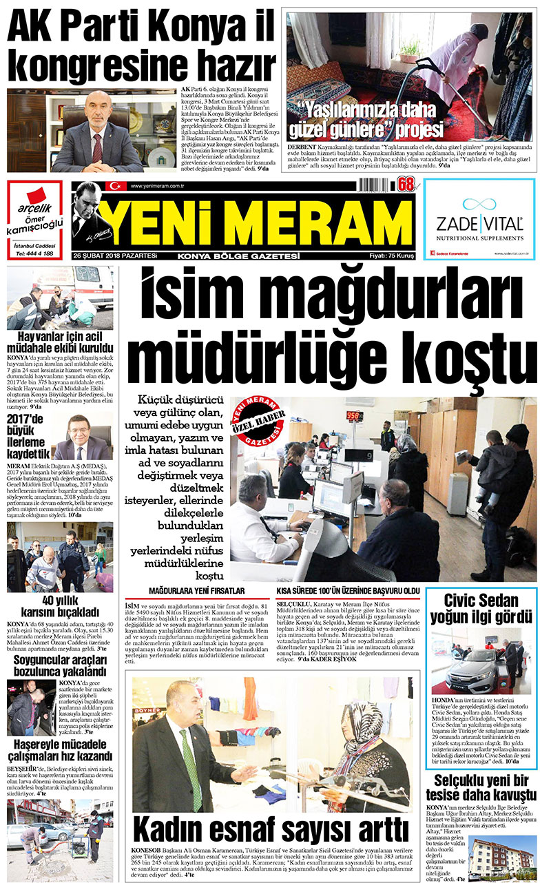 26 Şubat 2018 Yeni Meram Gazetesi