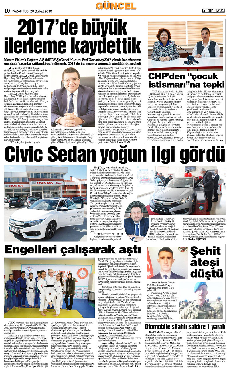 26 Şubat 2018 Yeni Meram Gazetesi