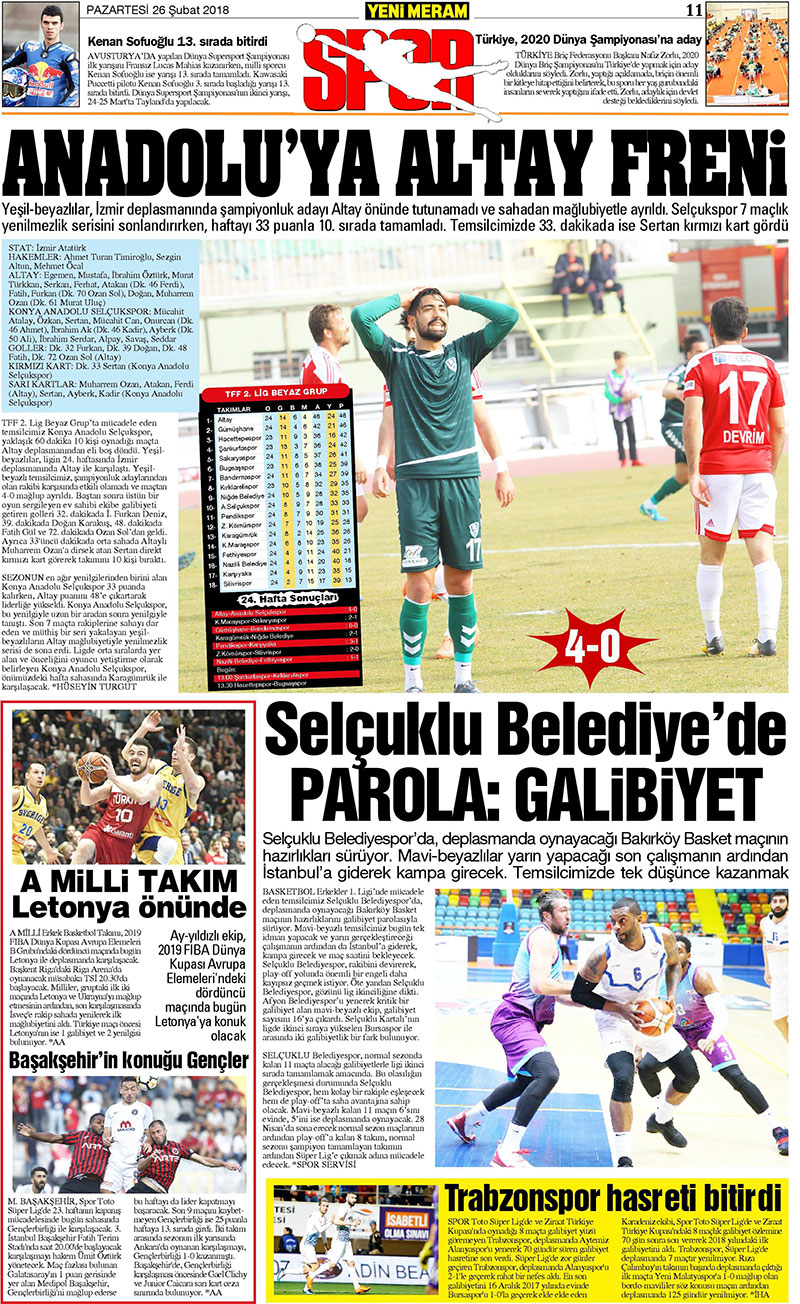 26 Şubat 2018 Yeni Meram Gazetesi