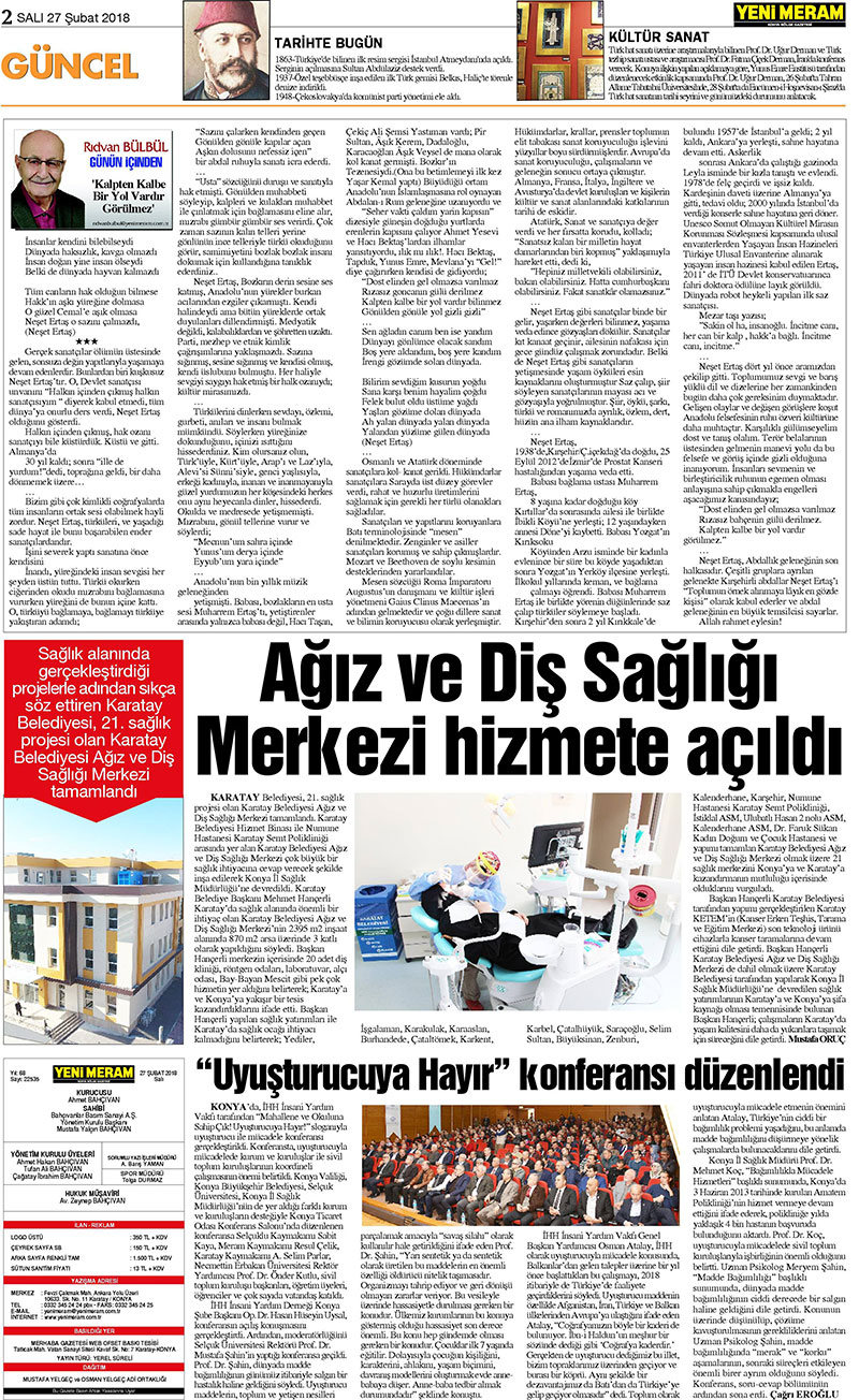 27 Şubat 2018 Yeni Meram Gazetesi