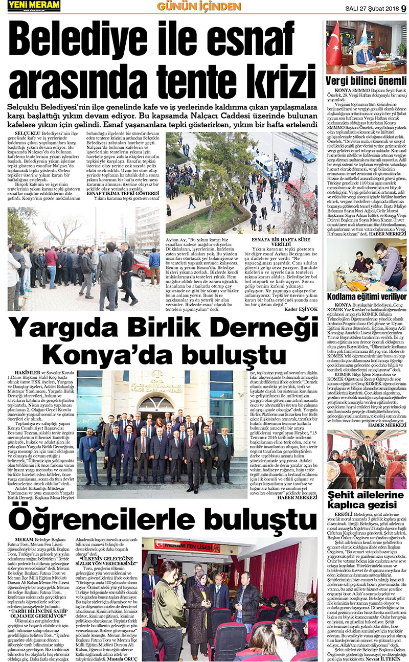 27 Şubat 2018 Yeni Meram Gazetesi