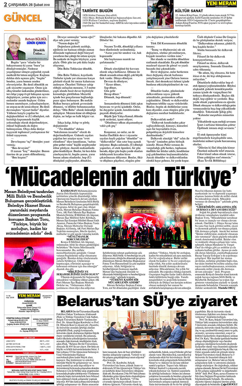 28 Şubat 2018 Yeni Meram Gazetesi