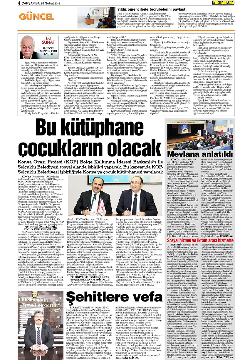 28 Şubat 2018 Yeni Meram Gazetesi