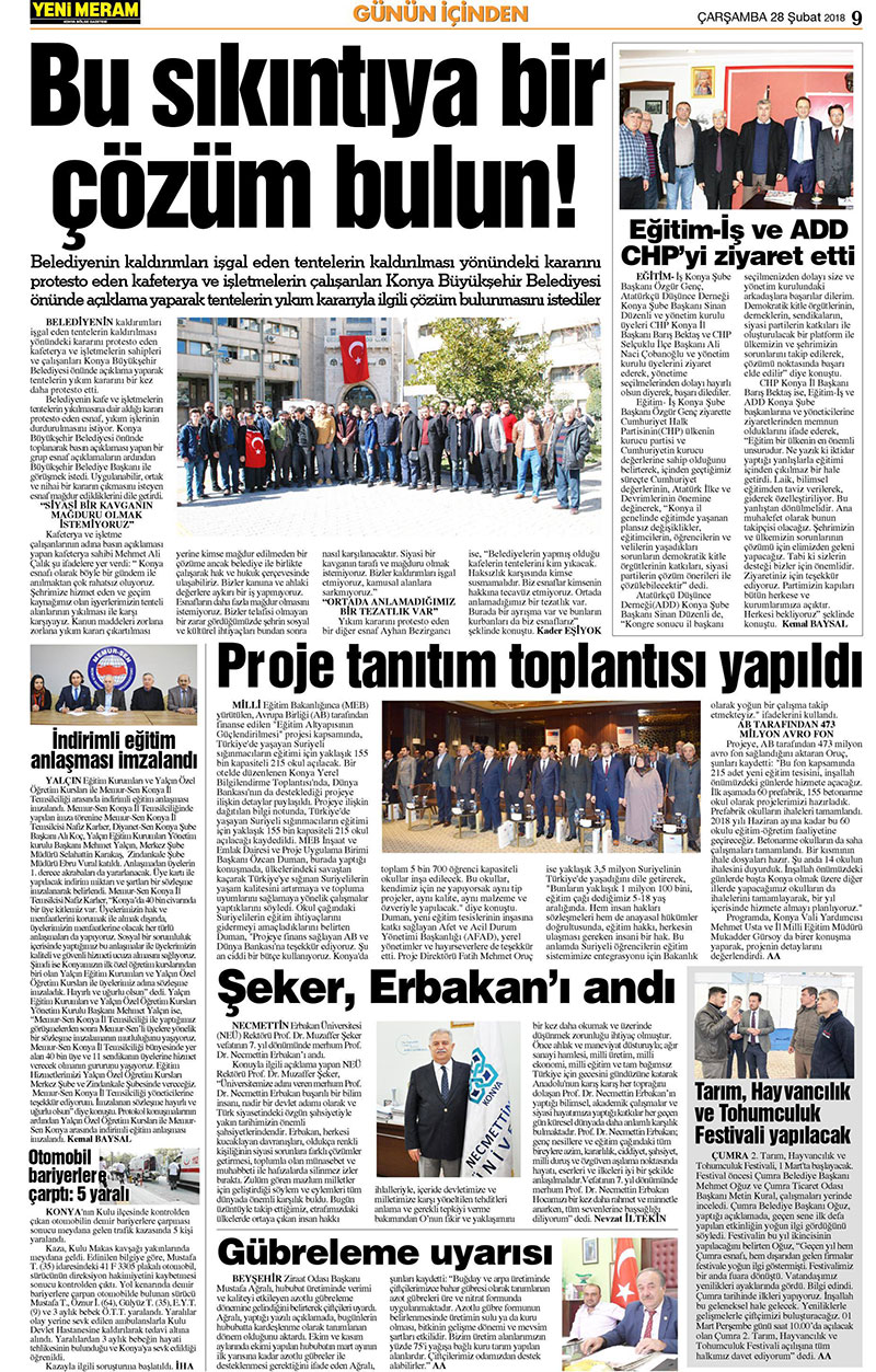 28 Şubat 2018 Yeni Meram Gazetesi