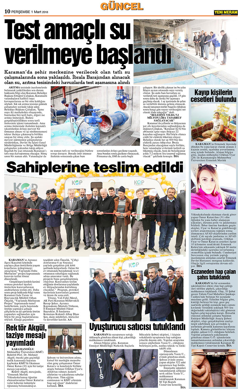 1 Mart 2018 Yeni Meram Gazetesi