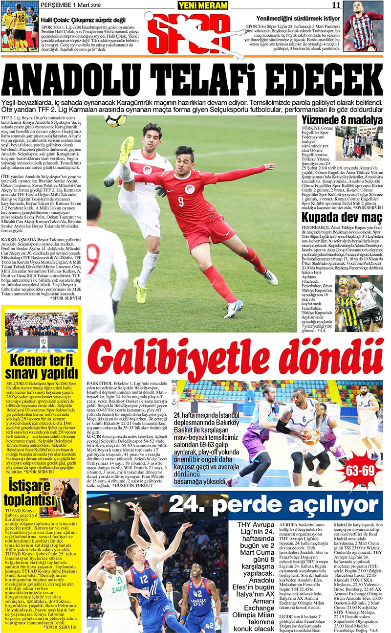 1 Mart 2018 Yeni Meram Gazetesi