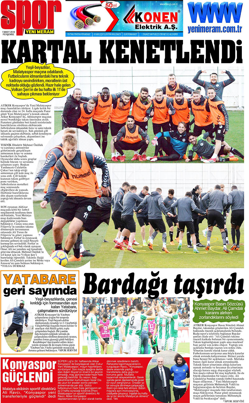 1 Mart 2018 Yeni Meram Gazetesi