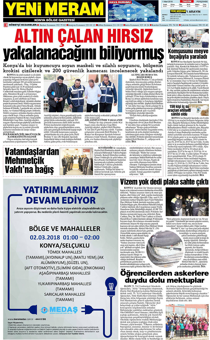 1 Mart 2018 Yeni Meram Gazetesi