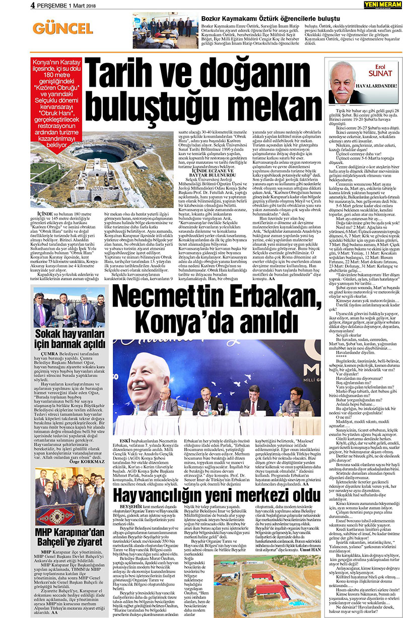 1 Mart 2018 Yeni Meram Gazetesi