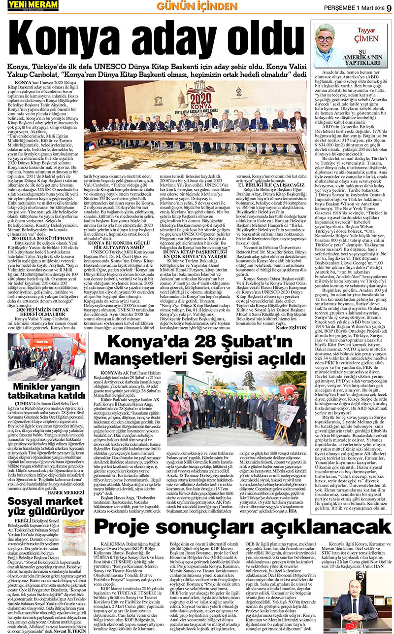 1 Mart 2018 Yeni Meram Gazetesi