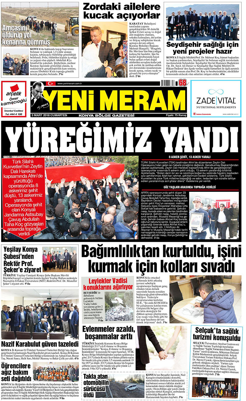 3 Mart 2018 Yeni Meram Gazetesi