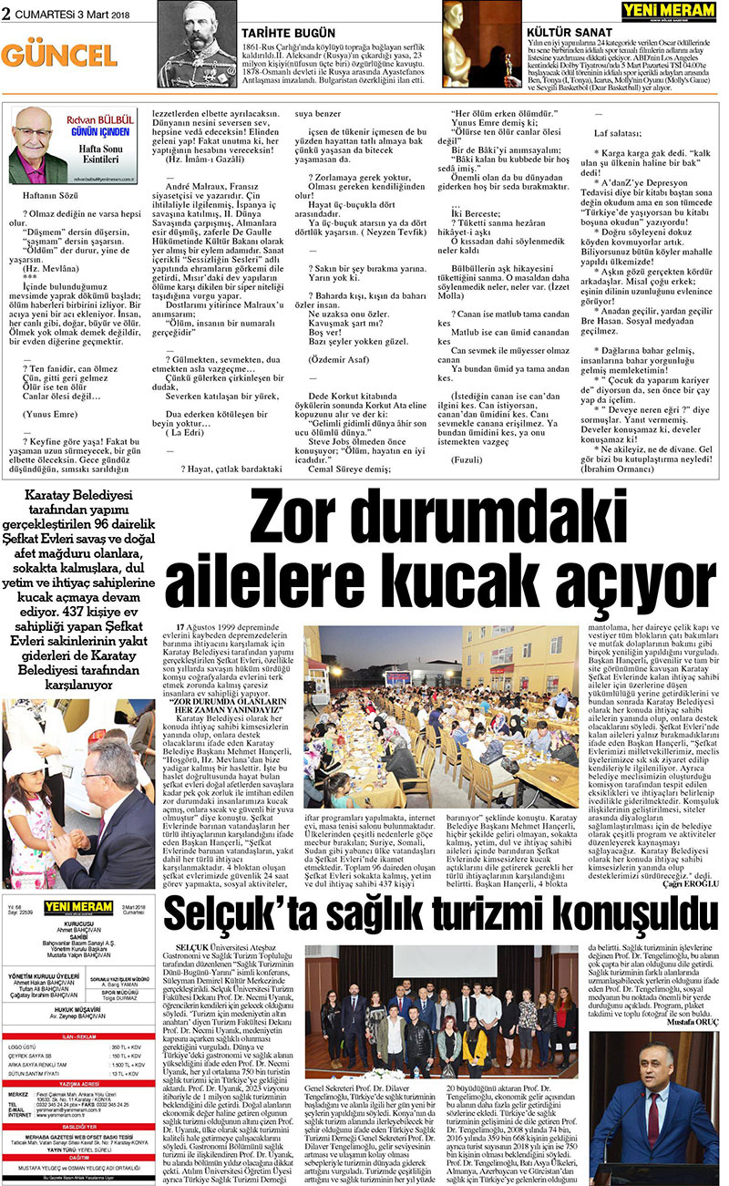 3 Mart 2018 Yeni Meram Gazetesi