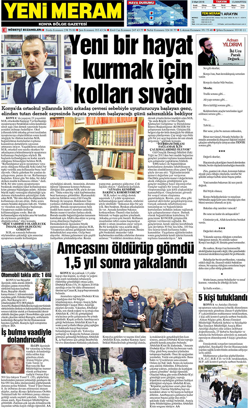 3 Mart 2018 Yeni Meram Gazetesi