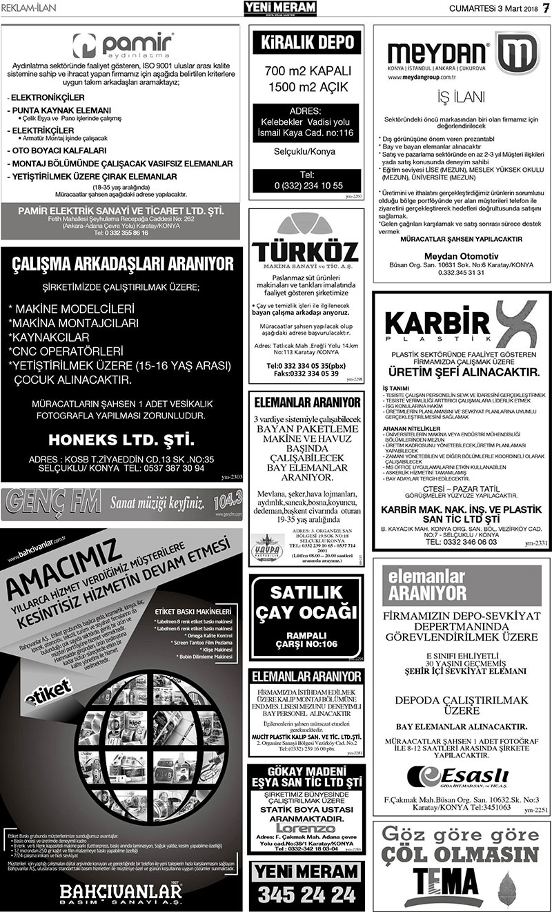 3 Mart 2018 Yeni Meram Gazetesi