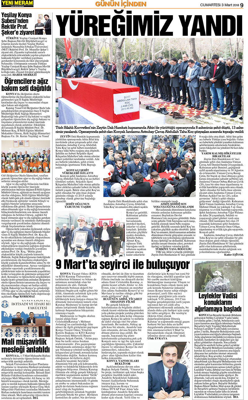 3 Mart 2018 Yeni Meram Gazetesi