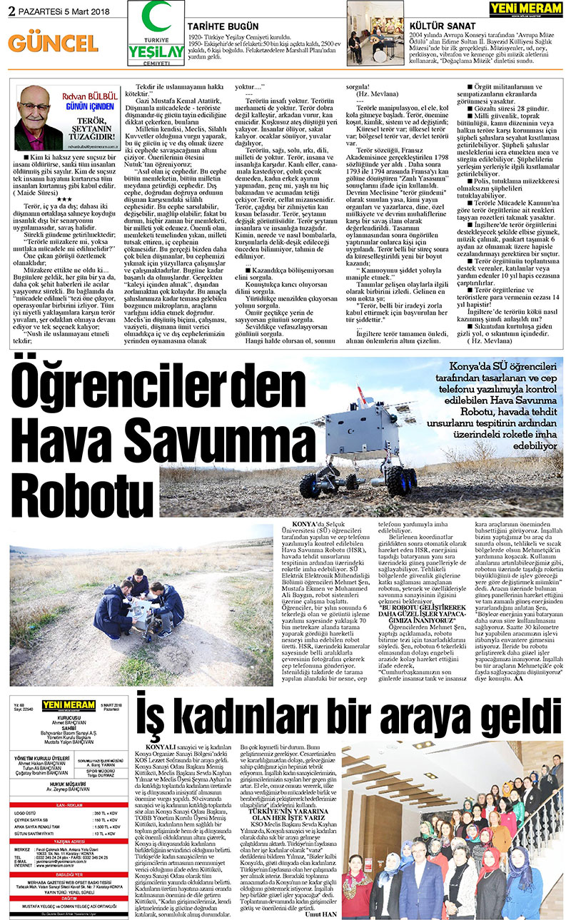 5 Mart 2018 Yeni Meram Gazetesi