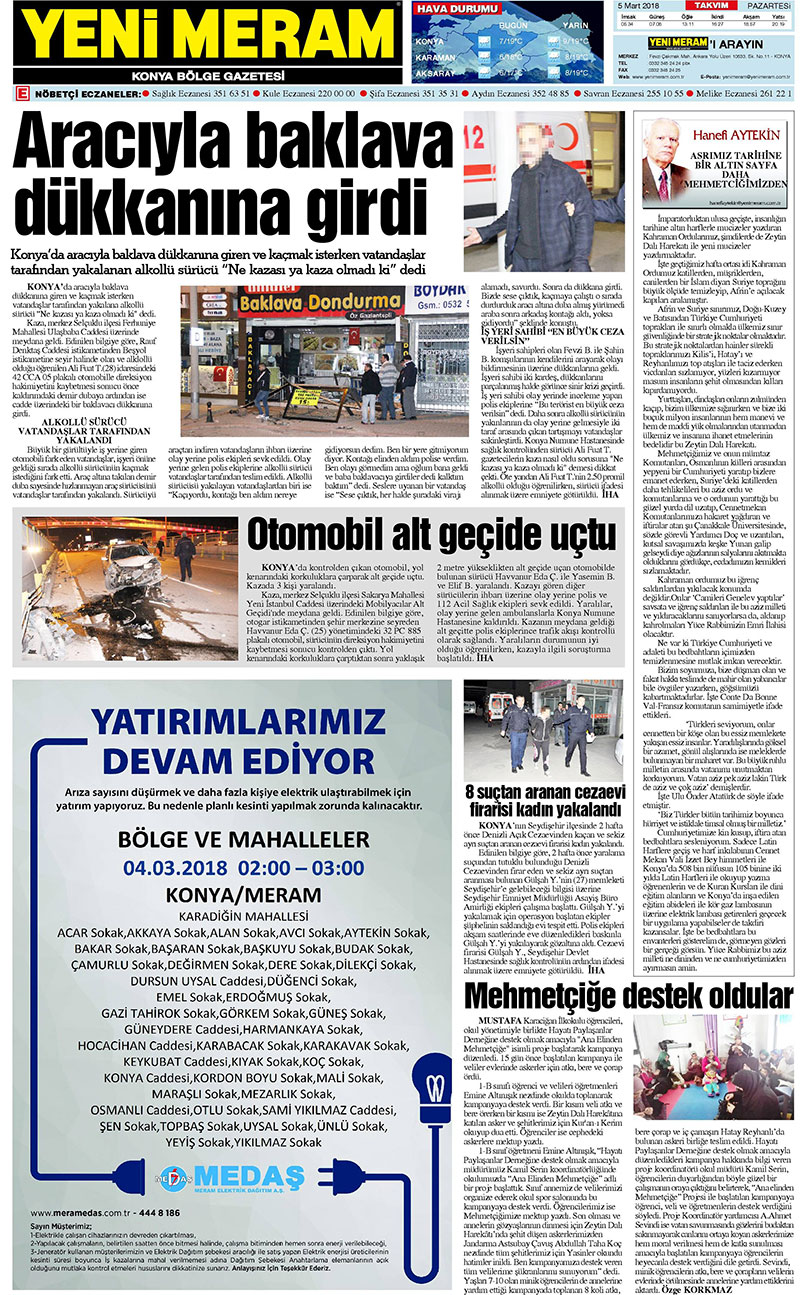 5 Mart 2018 Yeni Meram Gazetesi